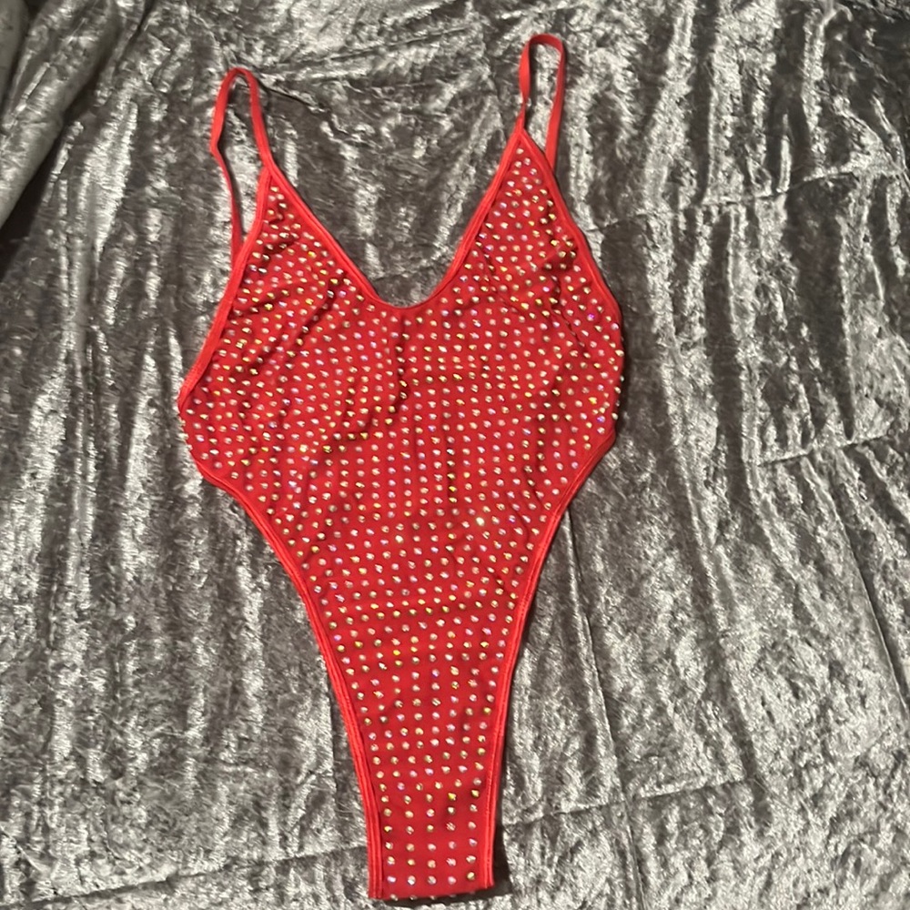 New Exotic dance Bling one piece red size large